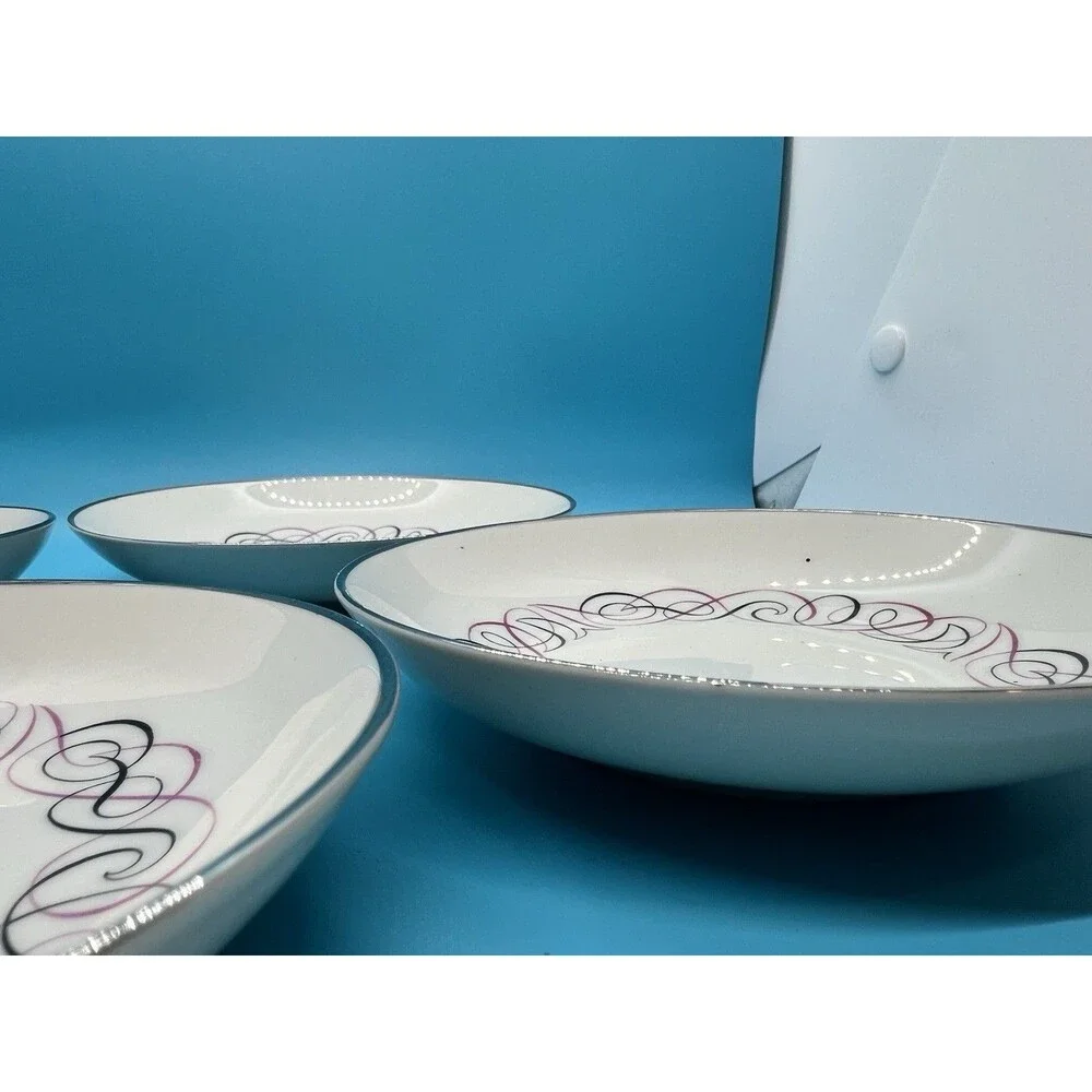 4 mcm Mid-century modern Dessert Bowls dish pink gray Swirls Park Lane small 5.5